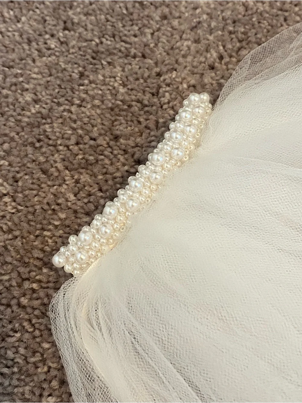 White Wedding Veil with Pearled clip and Satin ribbon detailing